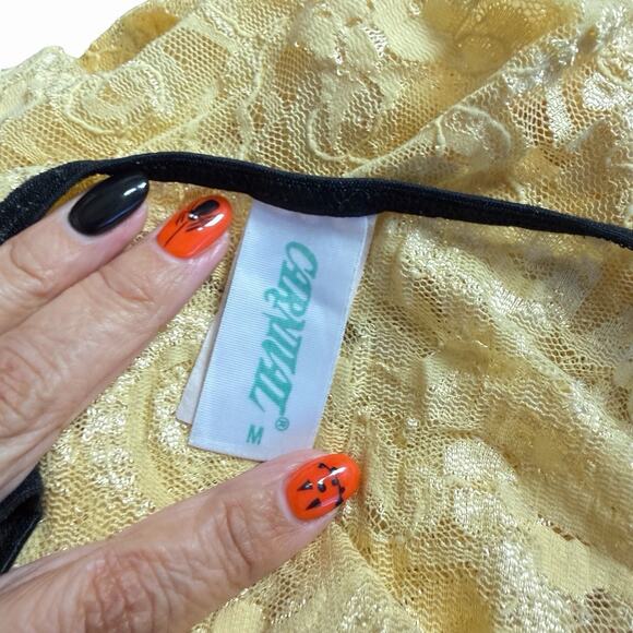 VINTAGE 80s 90s CARNIVAL STRETCH LACE CHEMISE NIGHTGOWN YELLOW & BLACK VGUC SZ M - Picture 4 of 5